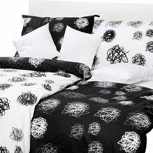 Bavlněné povlečení 140x220+70x90 Orbit černo-bílý