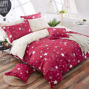 Sedmidílná sada bavlněného povlečení 140x200+70x90 Night sky red
