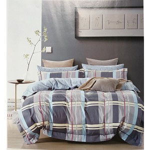 Bavlněné povlečení 140x200+70x90 Šedomodré karo