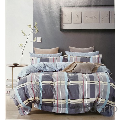 Bavlněné povlečení 140x200+70x90 Šedomodré karo