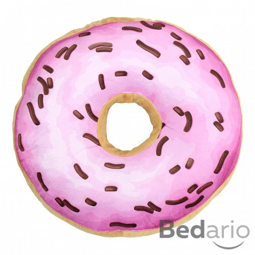 Dekorační plyšový polštářek DONUT II 40 cm - Malina s čoko posypem