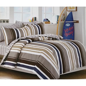 Bavlněné povlečení 140x200+70x90 Pruhy hnědomodré