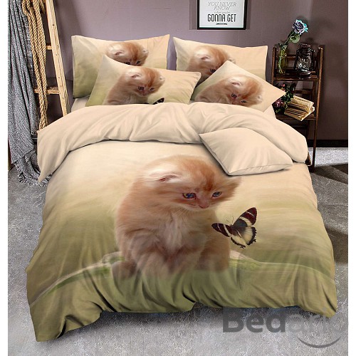 3D povlečení 140x200+70x90+40x40 Kitten Butterfly