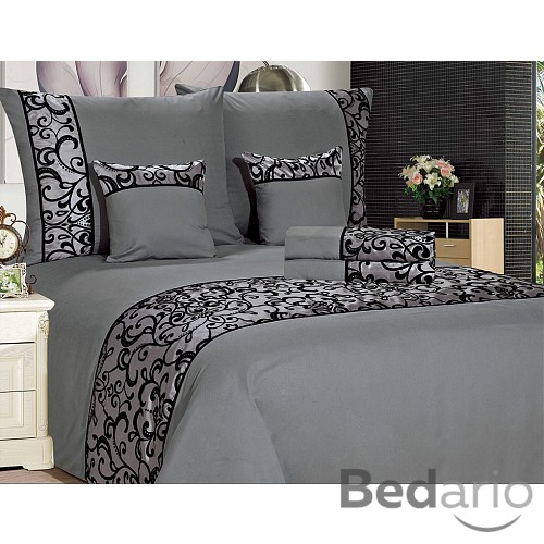Šestidílné povlečení na klasická 2 lůžka 140x200+70x90 Ornament šedý