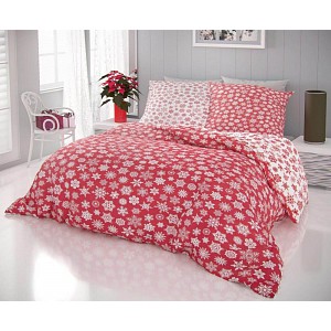 Vánoční povlečení 140x200+70x90 VLOČKY červenobílé