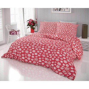 Prodloužené vánoční povlečení 140x220+70x90 VLOČKY na červeném