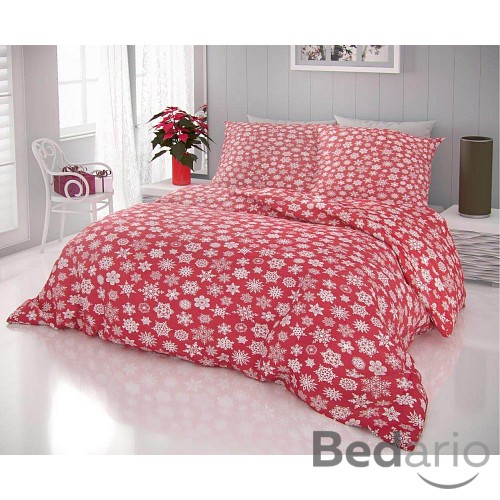 Prodloužené vánoční povlečení 140x220+70x90 VLOČKY na červeném