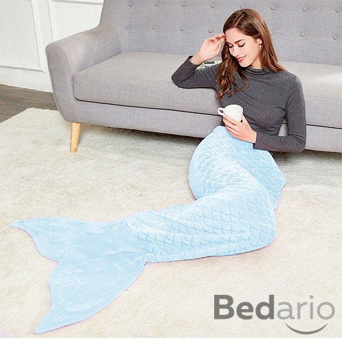Mikroflanelová televizní deka Mořská panna 140 cm - Baby blue