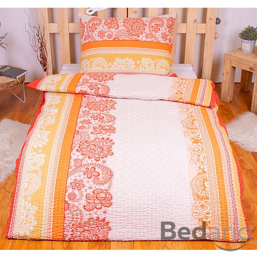 Krepové povlečení PREMIUM 140x200+70x90 Barevné pruhy s ornamenty