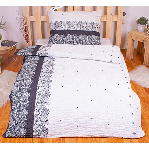 Krepové povlečení PREMIUM 140x200+70x90 Černobílé pruhy s ornamenty