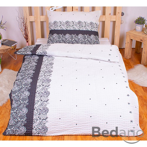 Krepové povlečení PREMIUM 140x200+70x90 Černobílé pruhy s ornamenty