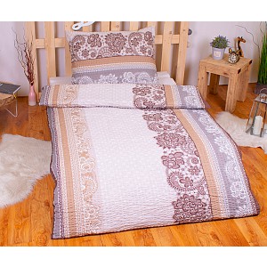 Krepové povlečení PREMIUM 140x200+70x90 Hnědé pruhy s ornamenty