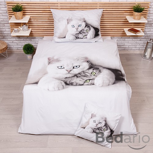 3D povlečení 140x200+70x90+40x40 Kočka s kotětem