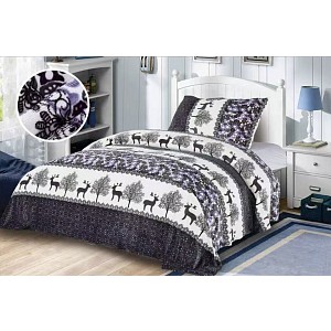 Mikroplyšové povlečení Premium 140x200+70x90 Sobíci fialovo-šedí