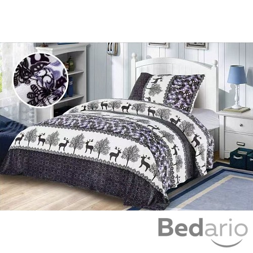 Mikroplyšové povlečení Premium 140x200+70x90 Sobíci fialovo-šedí