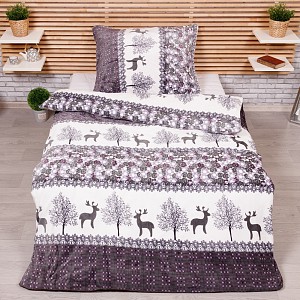 Mikroplyšové povlečení Premium 140x200+70x90 Sobíci fialovo-šedí