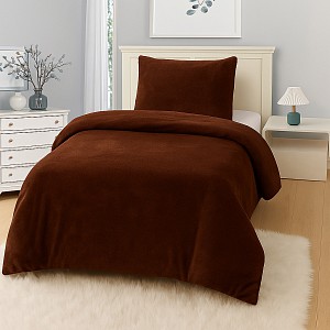 Jednobarevné mikroplyšové povlečení Premium 140x200+70x90 Tmavě hnědá
