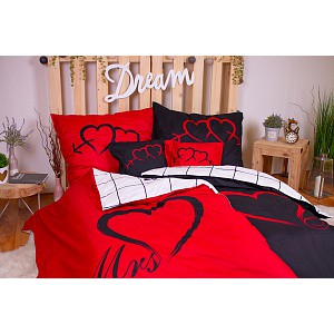 Sedmidílná sada povlečení LOVERS 140x200+70x90 Red Black