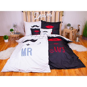 Sedmidílná sada povlečení LOVERS 140x200+70x90 Mr. & Mrs.