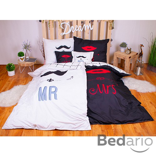 Sedmidílná sada povlečení LOVERS 140x200+70x90 Mr. & Mrs.