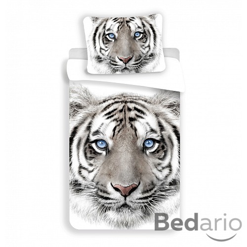 3D povlečení bavlna 140x200+70x90 Tygr bílý