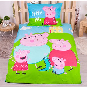 Bavlněné povlečení 140x200+70x90 Peppa s rodinou