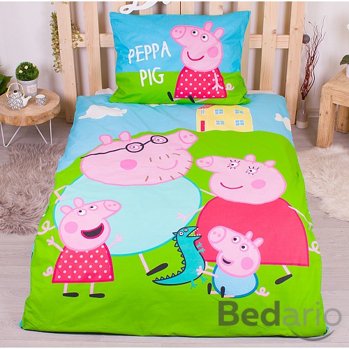 Bavlněné povlečení 140x200+70x90 Peppa s rodinou