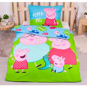 Bavlněné povlečení 140x200+70x90 Peppa s rodinou