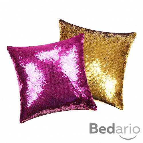 Povlak na polštářek s flitry 40x40 Růžová/zlatá