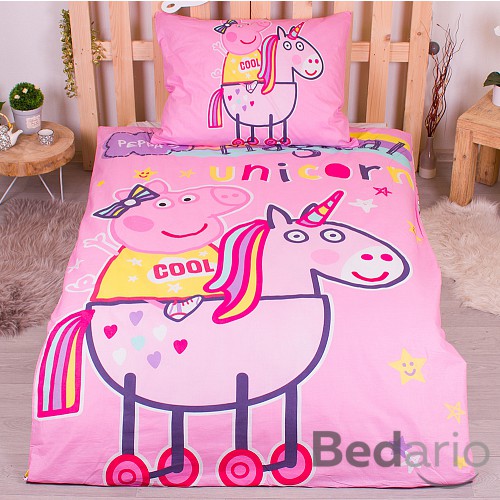 Bavlněné povlečení 140x200+70x90 Peppa Pig & unicorn