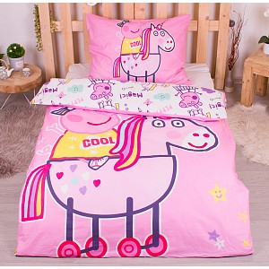 Bavlněné povlečení 140x200+70x90 Peppa Pig & unicorn
