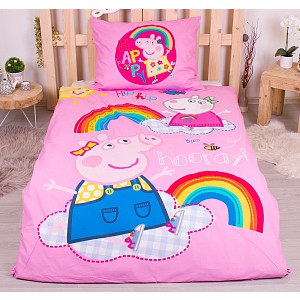 Bavlněné povlečení 140x200+70x90 Peppa hip hip hurá