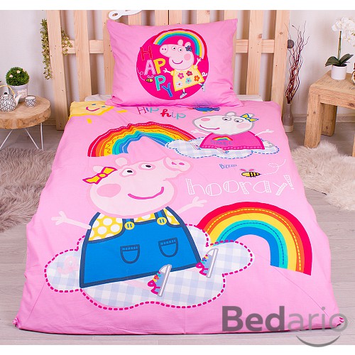 Bavlněné povlečení 140x200+70x90 Peppa hip hip hurá