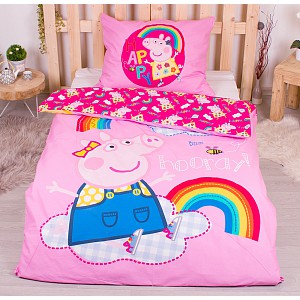 Bavlněné povlečení 140x200+70x90 Peppa hip hip hurá