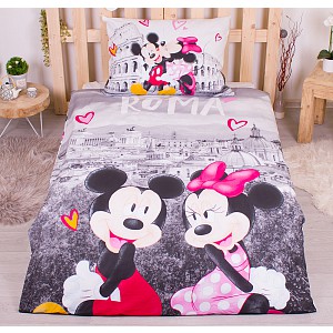 Bavlněné povlečení 140x200+70x90 Mickey a Minnie v Římě