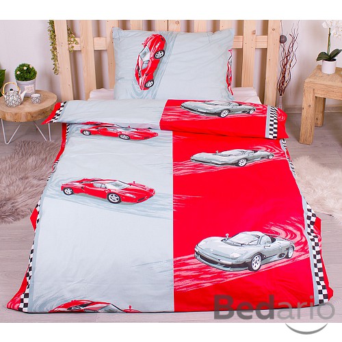 Bavlněné povlečení 140x200+70x90 Auta červená