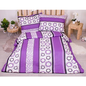 Bavlněné povlečení economy 220x200+70x90 Bubliny v pruzích fialové
