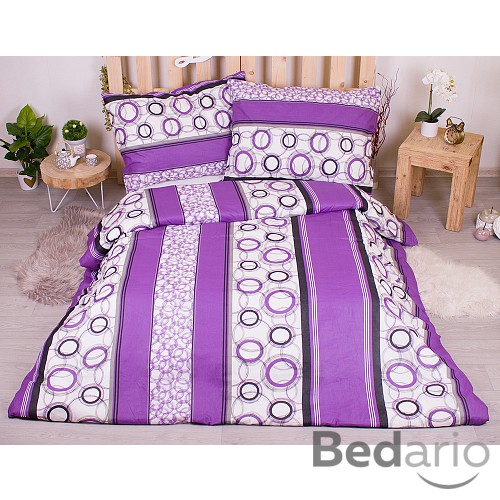 Bavlněné povlečení economy 220x200+70x90 Bubliny v pruzích fialové