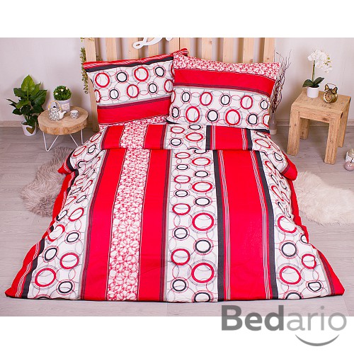 Francouzské bavlněné povlečení economy 220x200+70x90 Bubliny v pruzích červené
