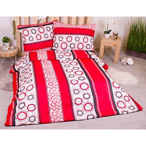 Francouzské bavlněné povlečení economy 220x200+70x90 Bubliny v pruzích červené