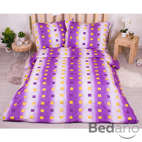 Bavlněné povlečení economy 220x200+70x90 Squares purple