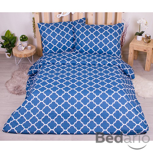 Bavlněné povlečení economy 220x200+70x90 Mříž ozdobná modré