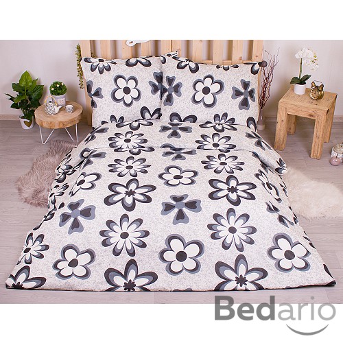 Francouzské bavlněné povlečení economy 220x200+70x90 Flora černé