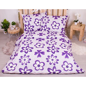 Bavlněné povlečení economy 220x200+70x90 Flora fialové