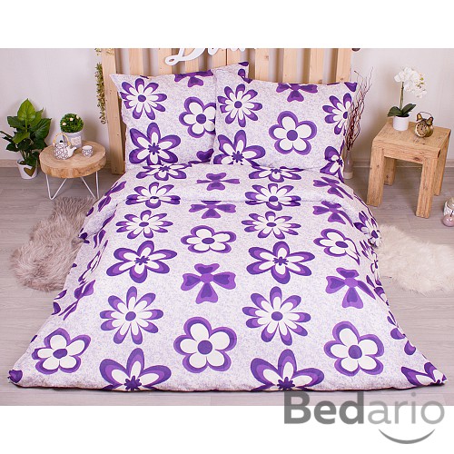 Bavlněné povlečení economy 220x200+70x90 Flora fialové