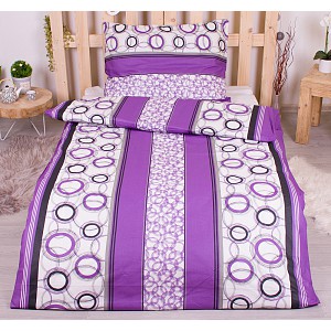 Bavlněné povlečení economy 140x200+70x90 Bubliny v pruzích fialové