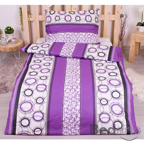 Bavlněné povlečení economy 140x200+70x90 Bubliny v pruzích fialové