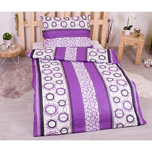 Bavlněné povlečení economy 140x200+70x90 Bubliny v pruzích fialové