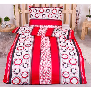 Bavlněné povlečení economy 140x200+70x90 Bubliny v pruzích červené