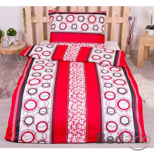 Bavlněné povlečení economy 140x200+70x90 Bubliny v pruzích červené